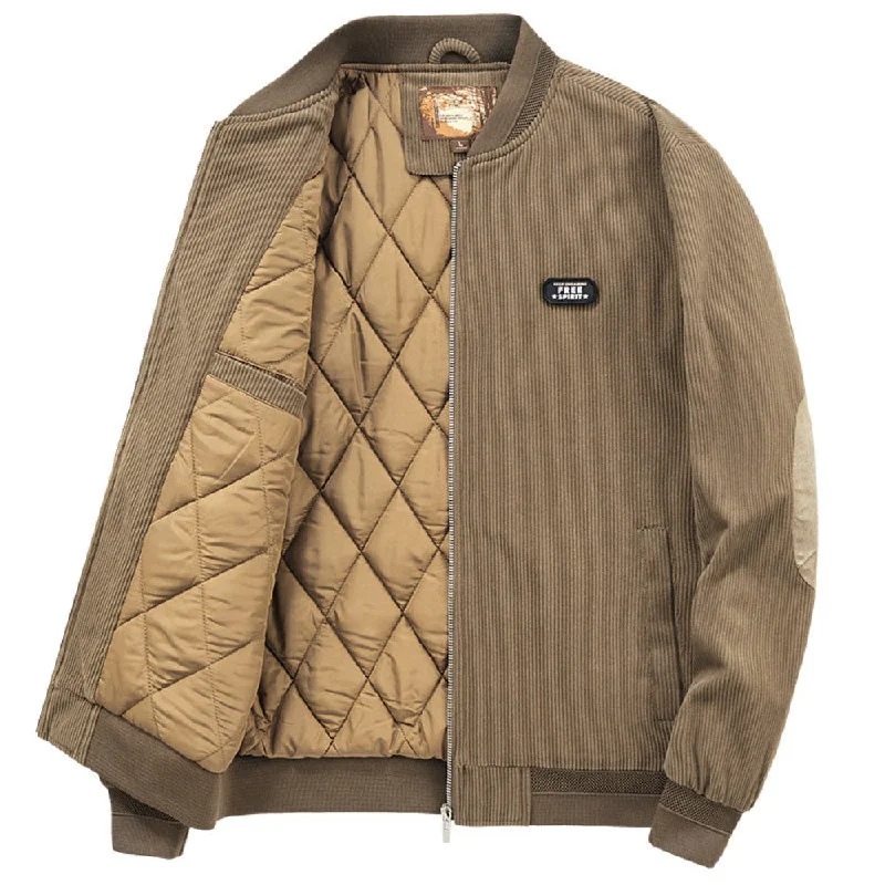Everyday Apparel Mens Round Collar Winter Zipped Up Elbow Patch Jacket